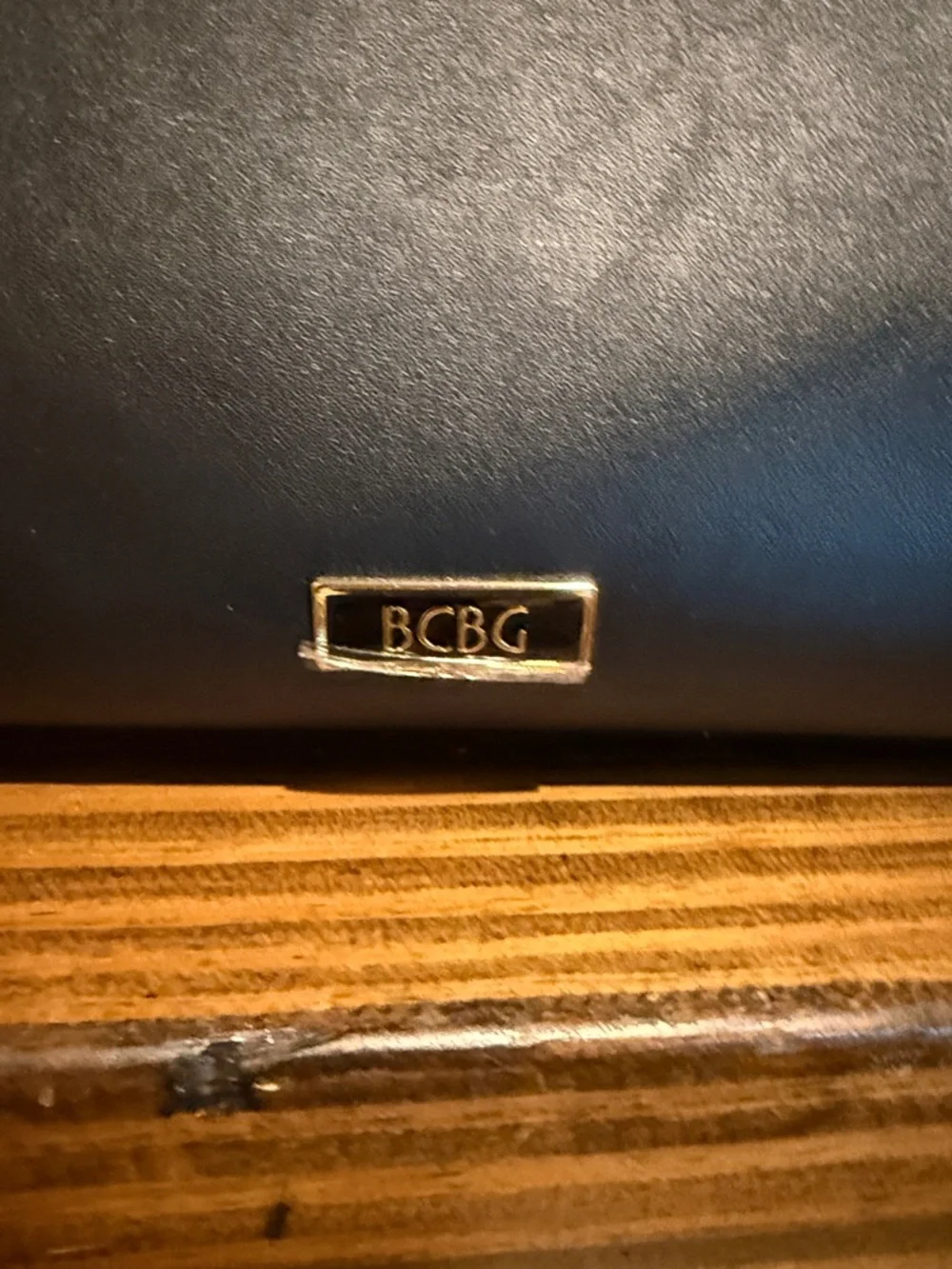 BCBG Black Faux Leather Top-Handle Satchel with Gold Hardware